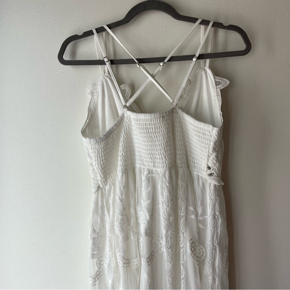 Rebellion Again White Lace Maxi Dress L | Boho Festival Sheer Overlay Strappy - Picture 10 of 12